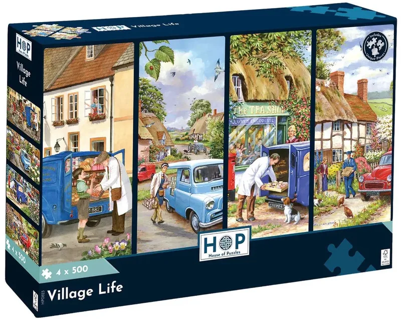 The House of Puzzles Village Life Puzzle - 4 x 500 Piece. from House of Puzzles, Multicolour edition – box