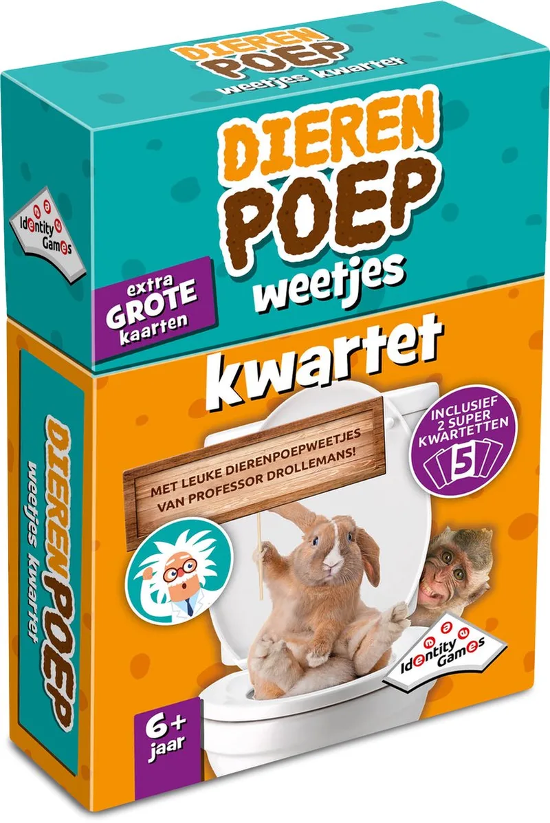 Dierenpoep Weetjes Kwartet - Kaartspel - Boordevol leuke feitjes over de stoelgang van dieren fra Identity Games – æske
