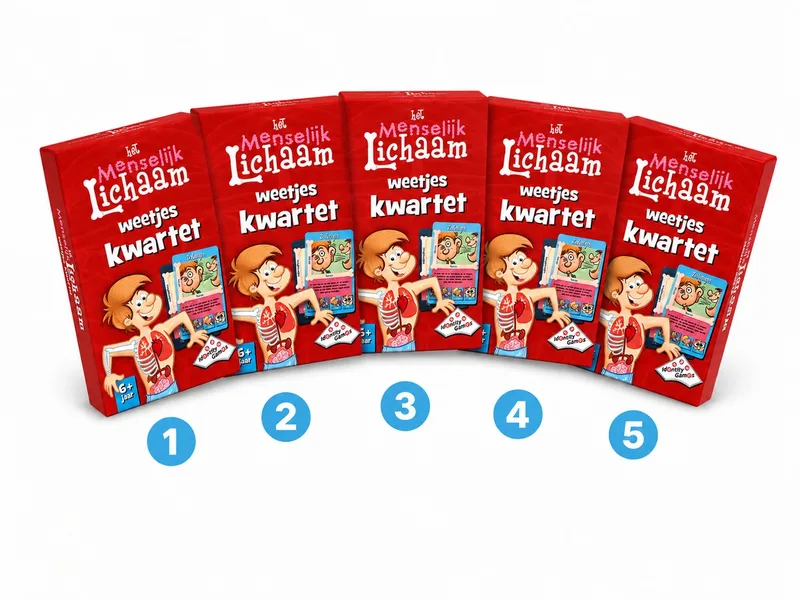 Het Menselijk Lichaam - 5-pack - Weetjes Kinder Kwartet - Leuk, voordelig & leerzaam kadootje voor kinderen - Giveaway voor kinderfeestjes & goodie bags fra Identity Games – æske