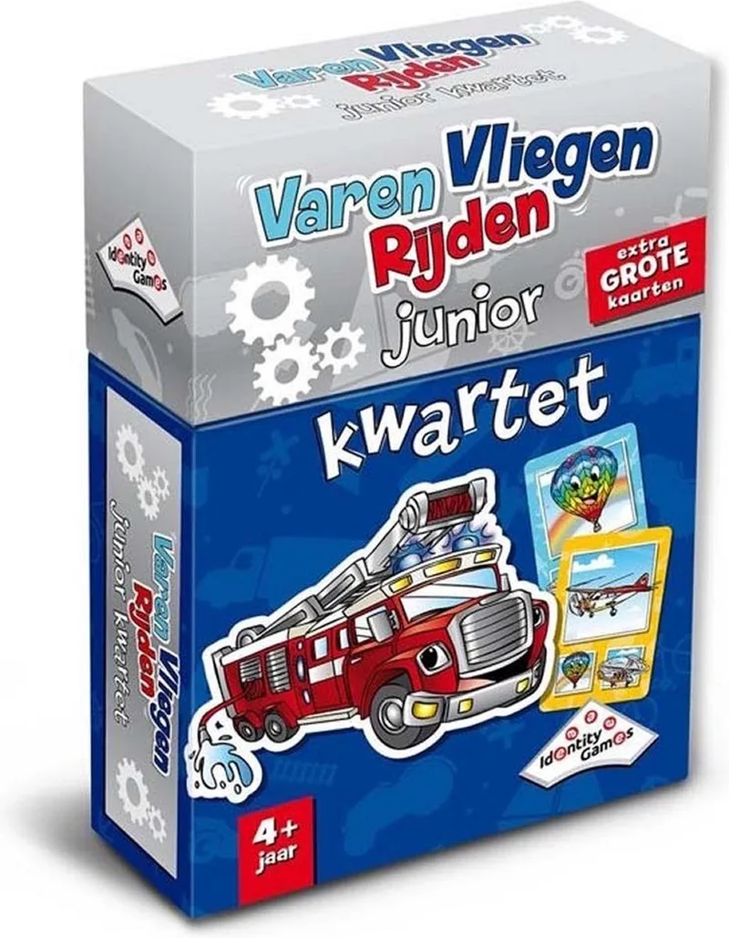 Varen Vliegen Rijden junior kwartet - Kaartspel - Voor peuters en kleuters vanaf 4 jaar fra Identity Games – æske