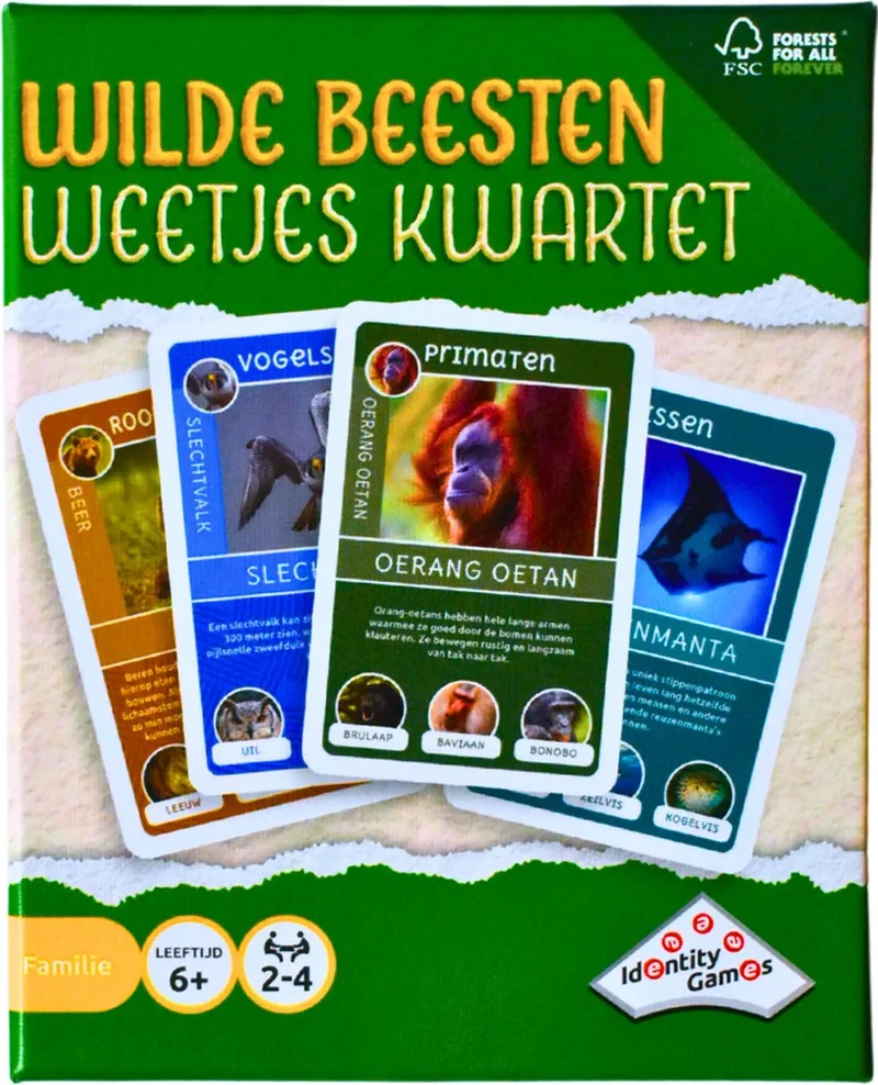 Wilde Beesten Weetjes Kwartet - Familiekaartspel voor 2-4 Spelers, Educatief en Plezierig, Leeftijd 6+ de Identity Games – boîte