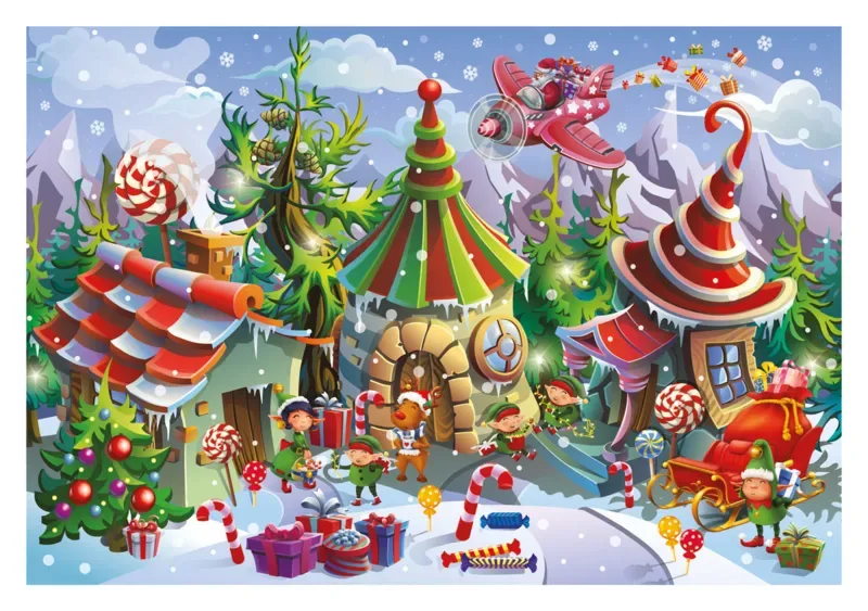 Puzzle Pièces XXL - Edition Spéciale - Christmas Elf Village - 200 à 499 pièces fra Interdruk – æske