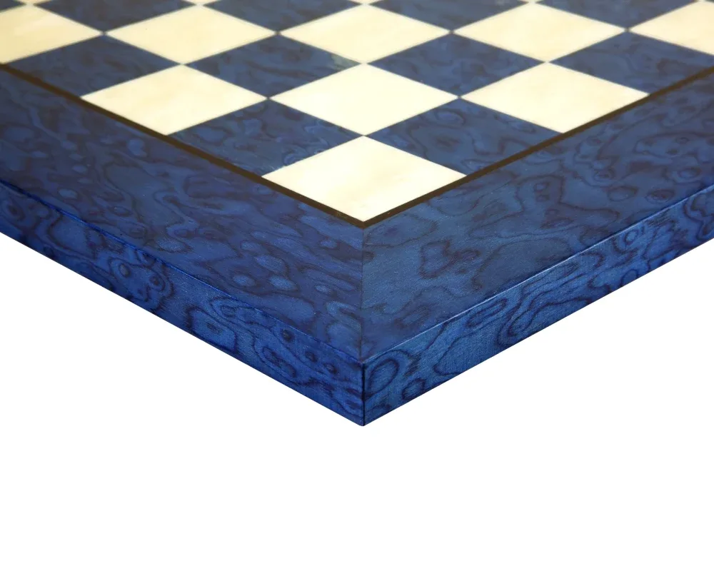Luxe schaakbord 42 cm, blauw, van esdoorn en iephout de Italfama – boîte