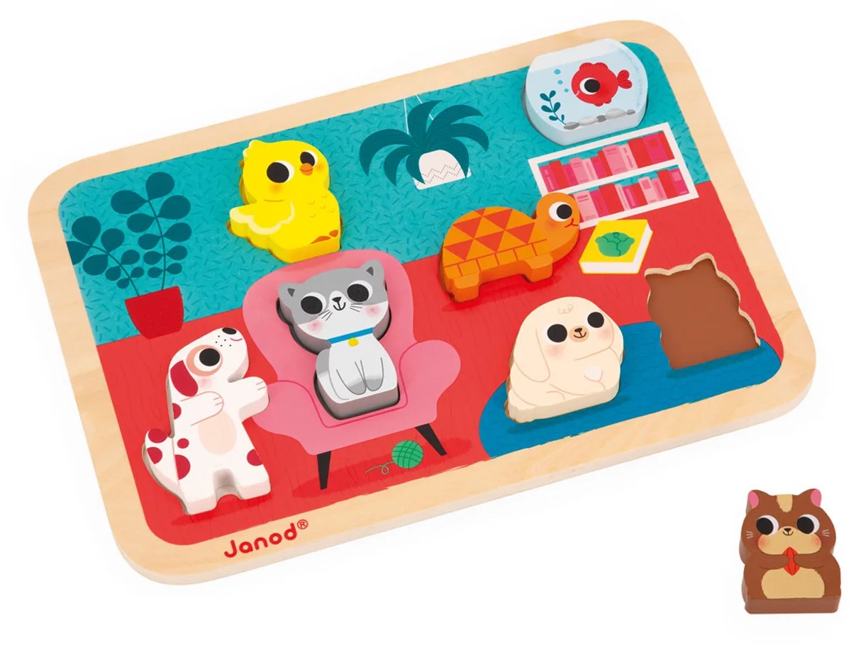 Chunky puzzel van Janod, editie Huisdieren – doos