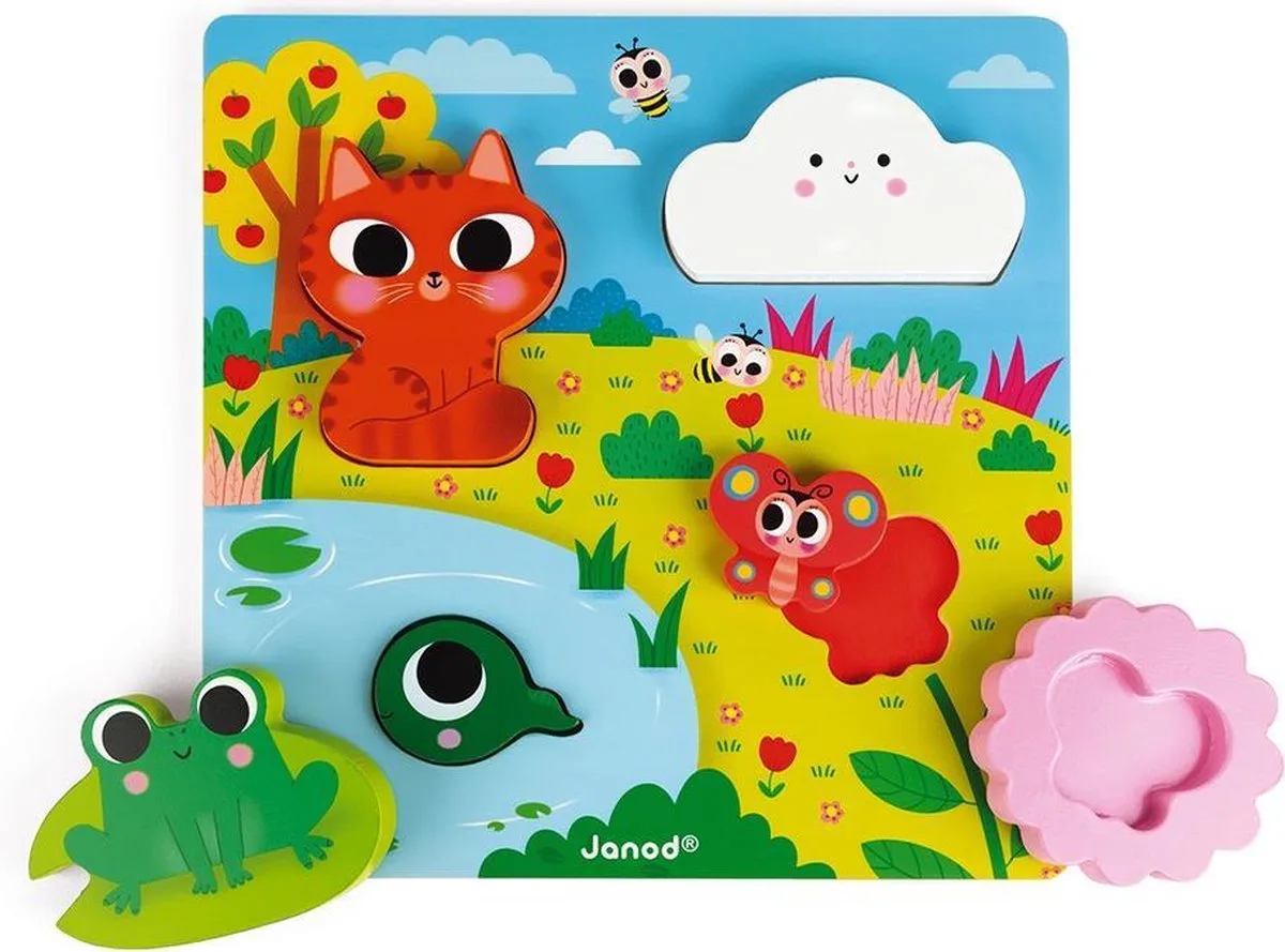 Chunky Puzzel - Natuur verstoppertje van Janod, editie Groen – doos