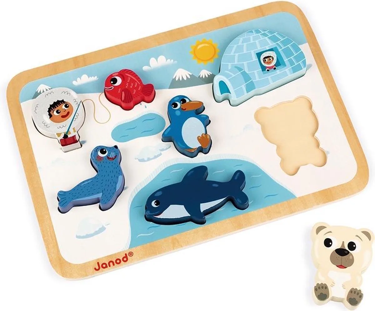 Chunky Puzzel - Noordpool van Janod, editie Blauw – doos