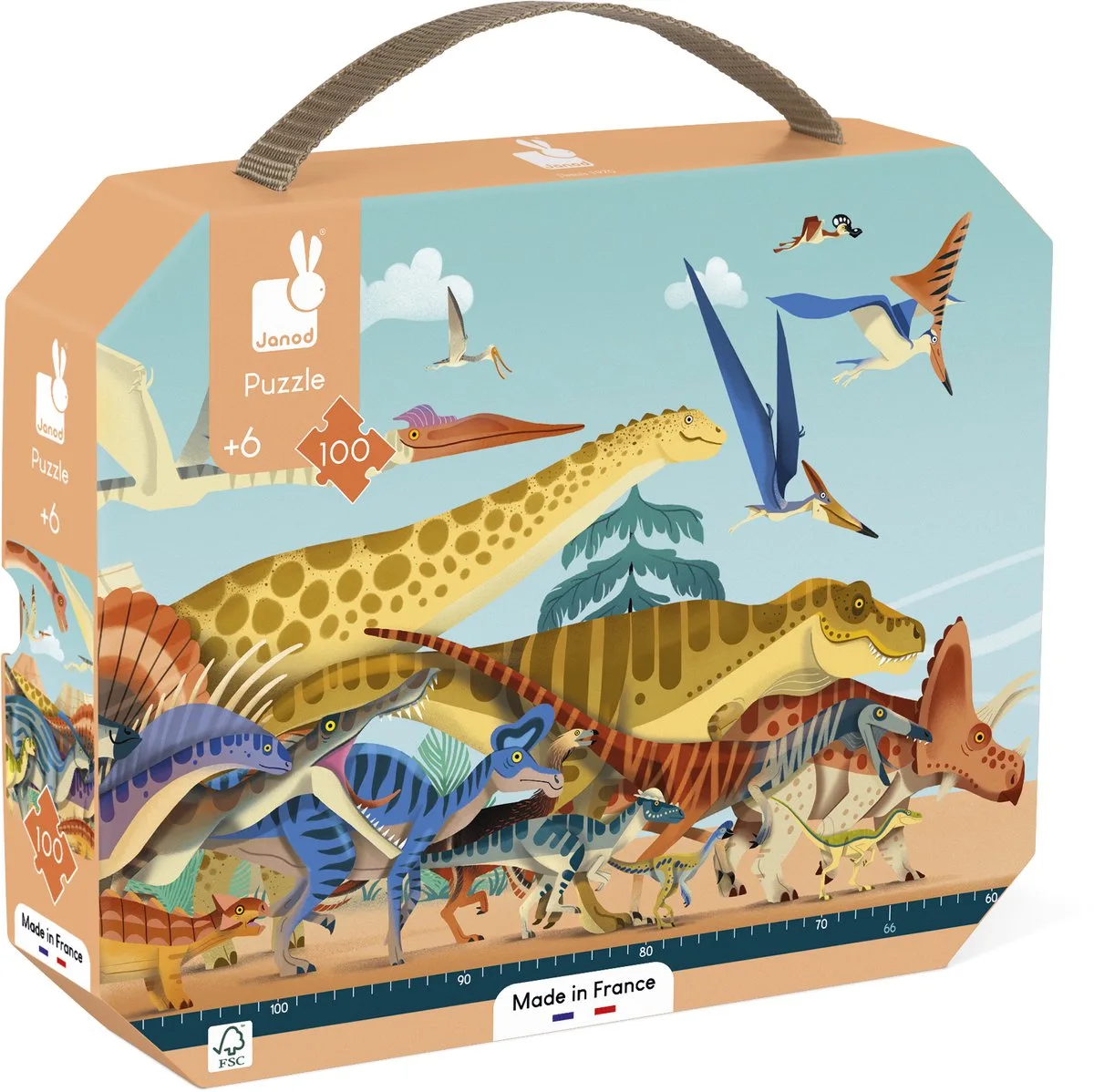 Dino - Panorama - Dino puzzel 100 stukjes van Janod, editie Dinosaurus – 100 Stukjes – doos
