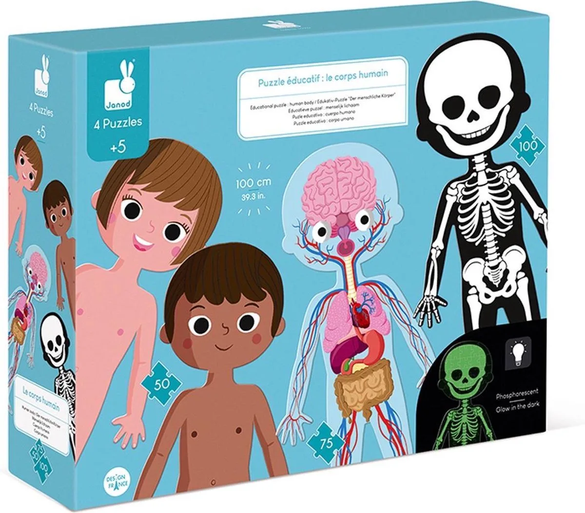 Educatieve puzzel - 4-in-1 Puzzel from Janod, Het Menselijk Lichaam edition – box