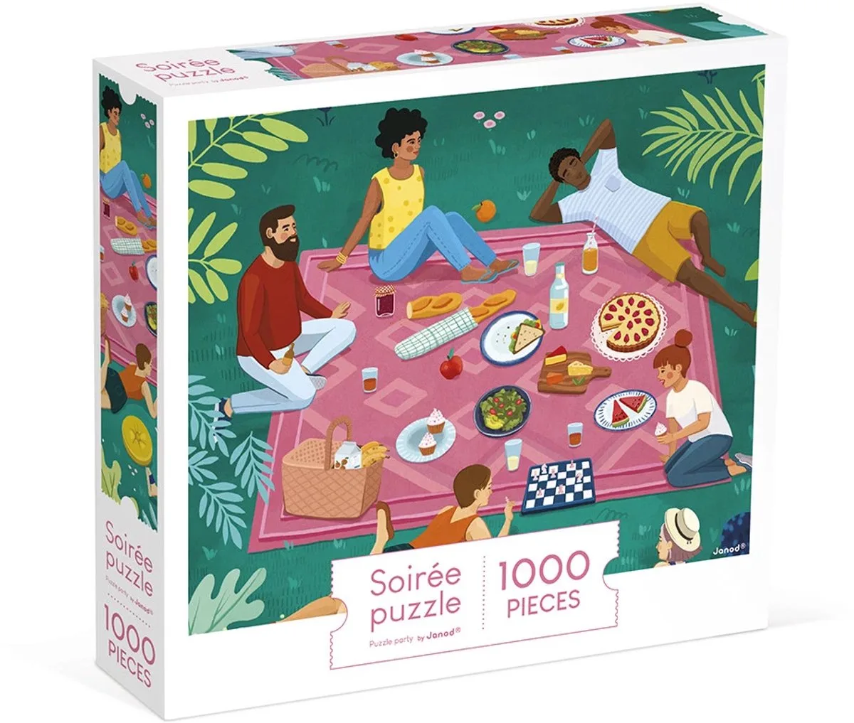 Kidult puslespil, 1000 brikker fra Janod, Picknick Met Vrienden-udgave – æske