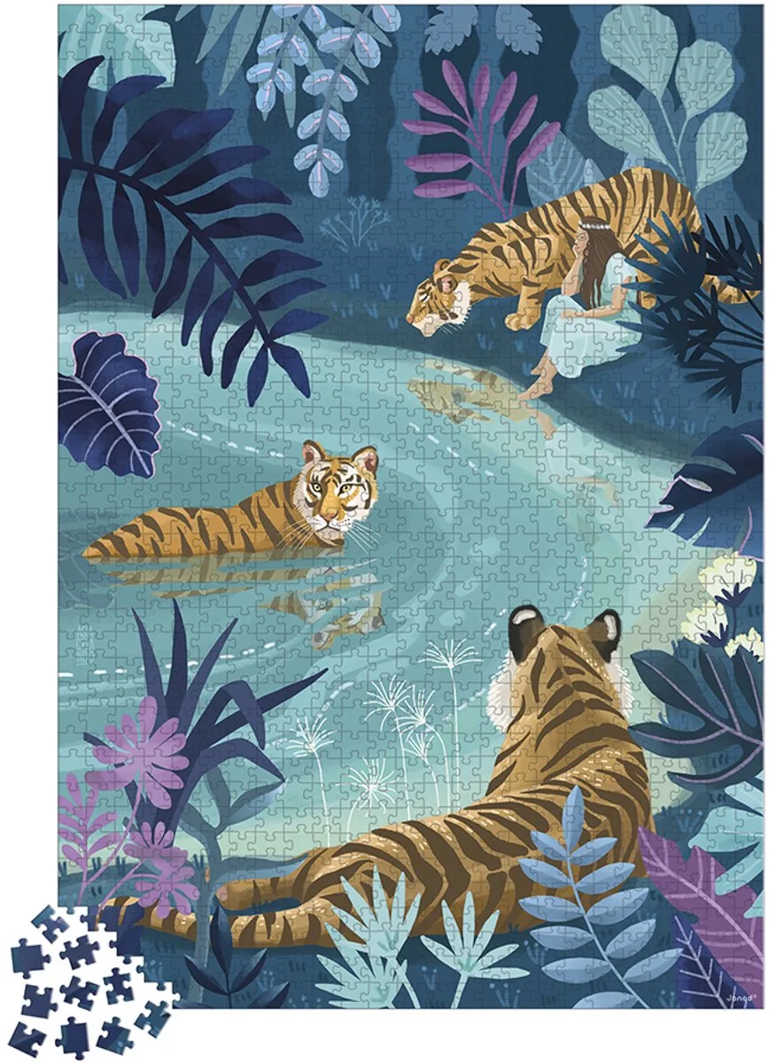 Kidult puzzel - 1000 Stukjes von Janod, Ausgabe Tijgers Bij Maanlicht – Schachtel
