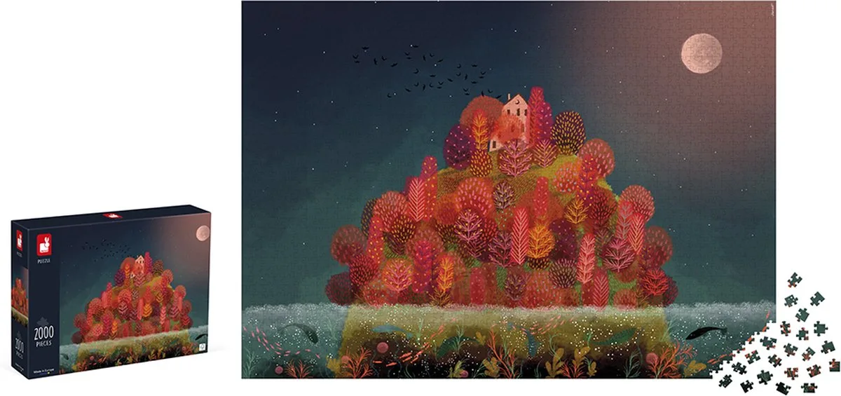 Kidult puzzel - 2000 Stukjes fra Janod, De Rode Herfstkleuren-udgave – æske