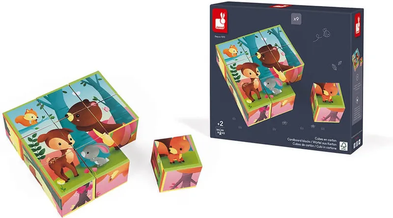 Kubkid - Bosdieren - 9 Geïllustreerde Blokken Met Bosdieren - 2-In-1 Spel: Een Bouwspel En Puzzel - Geschikt Vanaf 2 Jaar von Janod, Ausgabe Bosdieren – Schachtel