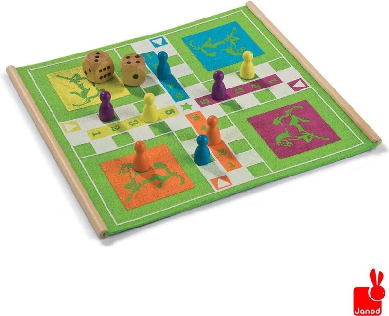 Ludo spel in koker von Janod, Ausgabe Multi colour – Schachtel