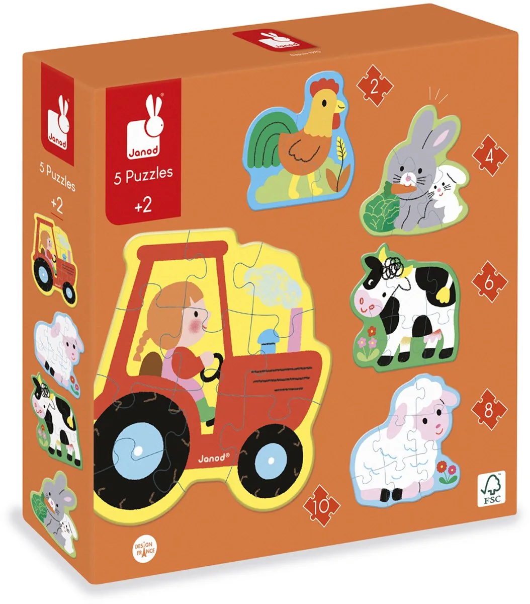 Farm-themed Developmental Toys Puslespil 30 Stykker fra Janod, Boerderijdieren-udgave – æske