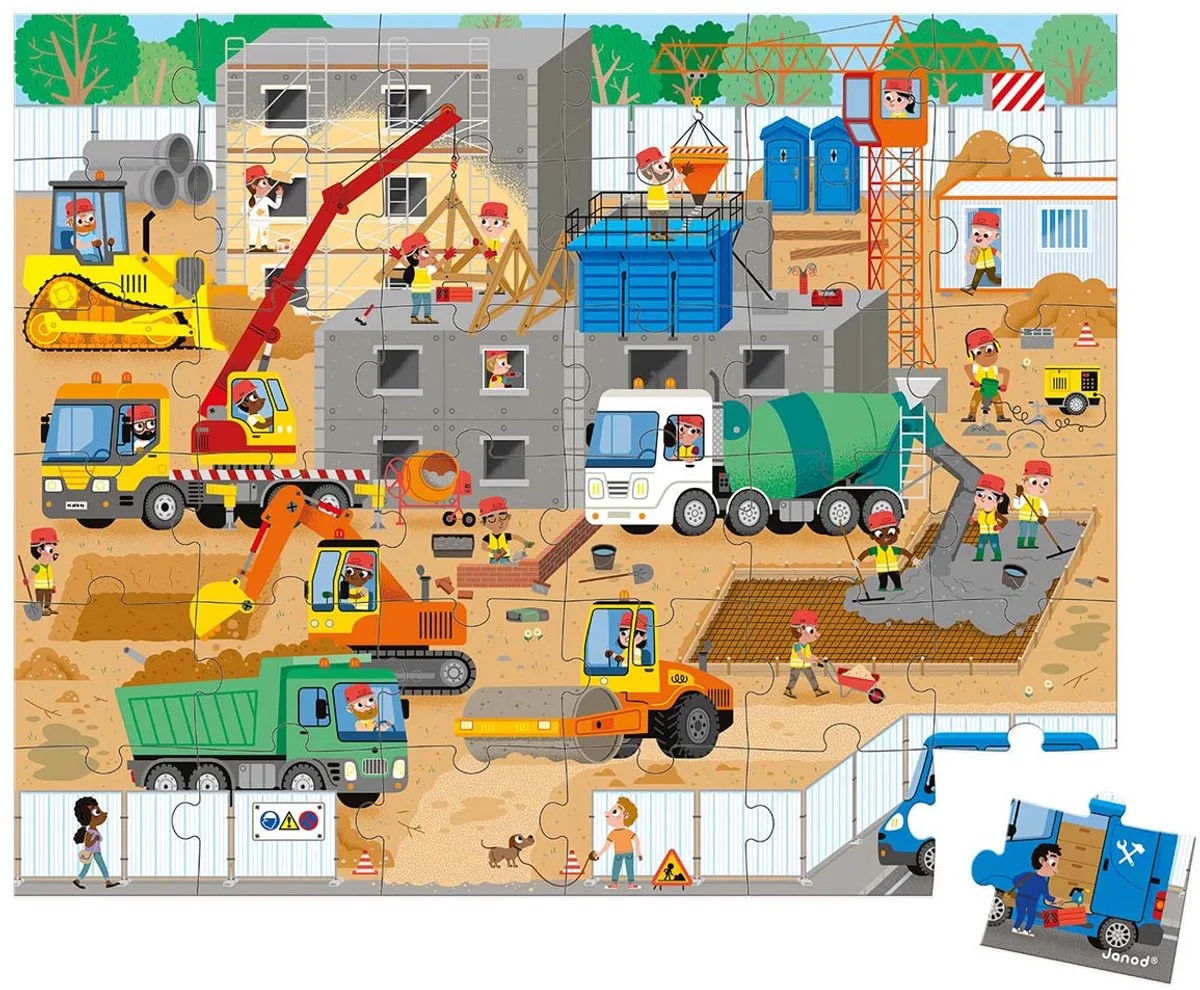 Baukastenpuzzle 36 Stücke von Janod, Ausgabe Op De Bouwplaats – 36 Stukjes – Schachtel