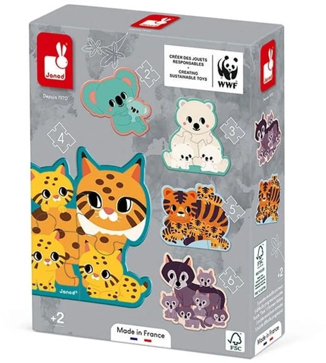 Set Met 5 Dierenpuzzels - Het Aantal Stukjes Van De Puzzel Komt Overeen Met Het Aantal Dieren Op De Afbeelding - Geschikt Vanaf 2 Jaar from Janod, Wwf edition – box