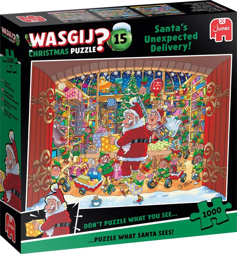 Christmas 15 - Santa's Unexpected Delivery! - puzzel van 1000 stukjes van Jumbo, editie Roze – doos