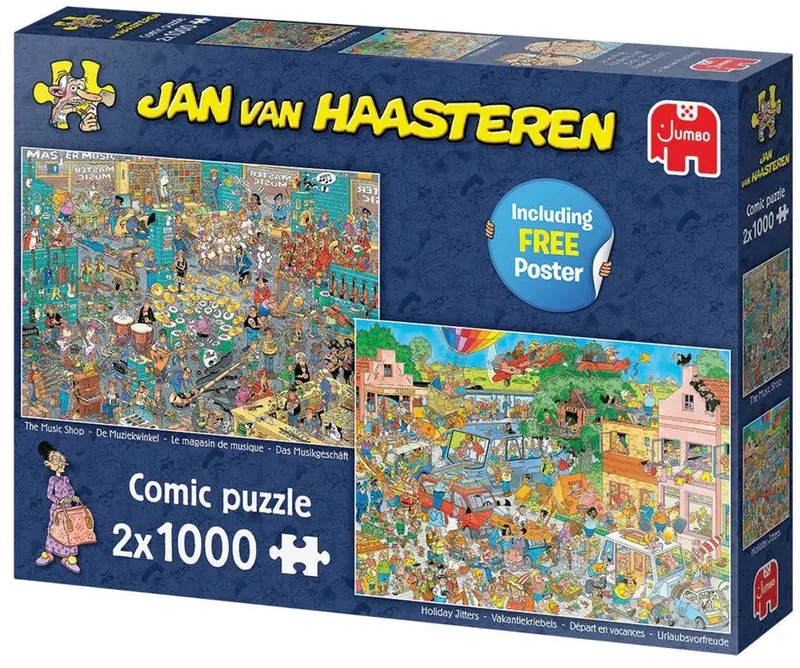 De Muziekwinkel & Vakantiekriebels - 2 x 1000 stukjes - Puzzel van Jumbo, editie Meerkleurig – doos