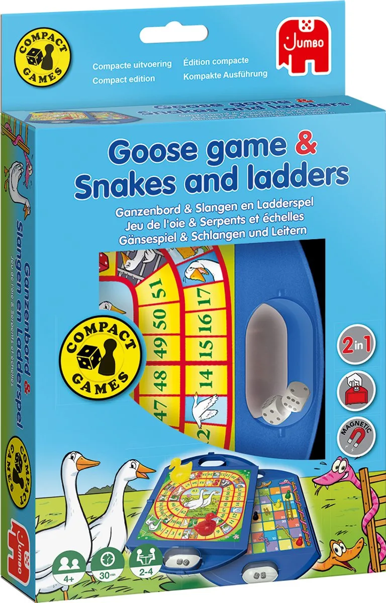 Ganzenbord & Slangen en Ladders - Bordspel - Reiseditie - Compact - vanaf 4 jaar fra Jumbo – æske