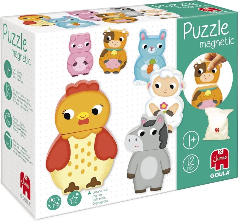 Goula - Magnetische Puzzelstukken - Boerderijdieren - Puzzel - Vanaf 1 jaar fra Jumbo, Flerfarvet-udgave – æske