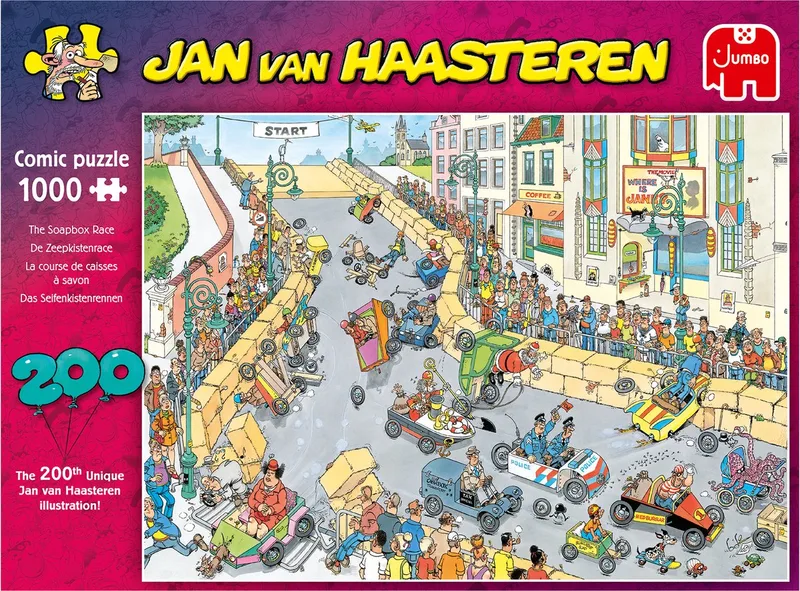 Jan van Haasteren - 200ste Legpuzzel - Zeepkisten Race - 1000 stukjes - Puzzel van Jumbo, editie Meerkleurig – doos