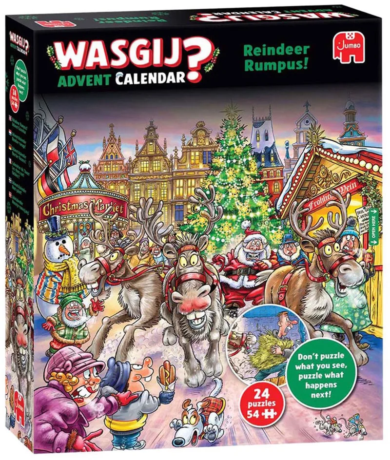Kerstmis Adventskalender - Rendier-ravage! - 24 puzzels met 54 stukjes - Aftelkalender - Advent Calender van Jumbo, editie Meerkleurig – doos 1 van 5