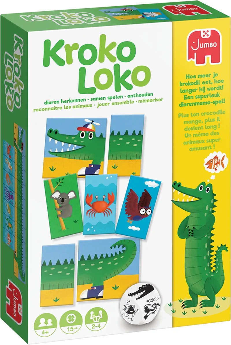Kroko Loko- Kinderspel met dobbelsteen en memory - Vanaf 4 jaar - 2 tot 4 personen fra Jumbo, Meerkleurig-udgave – æske