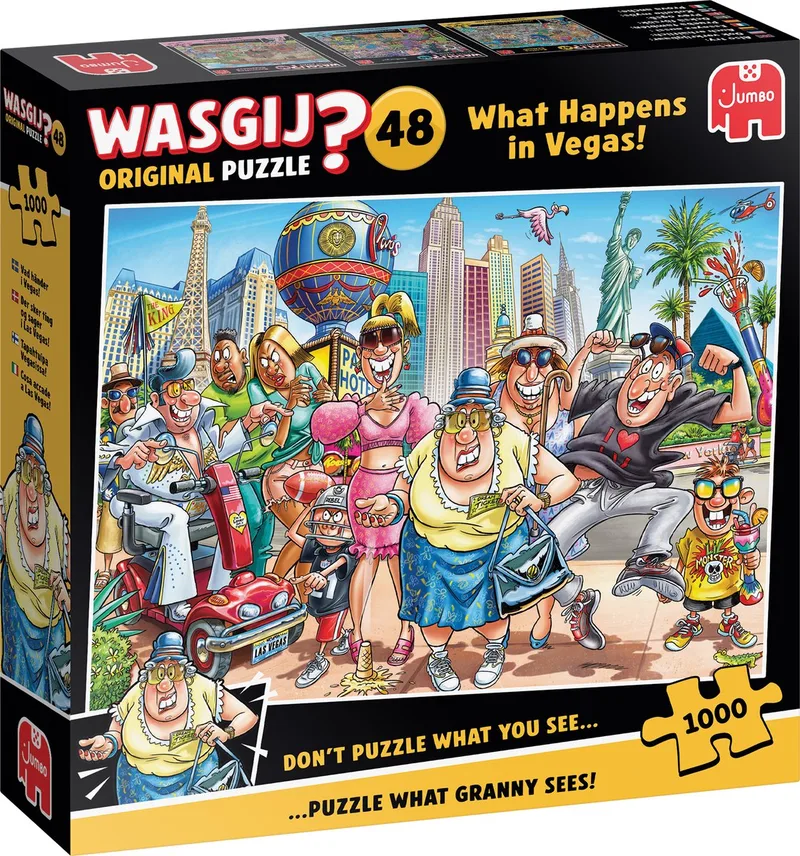 Wasgij Original 48-vad Som Händer I Vegas! 1000 Bitar von Jumbo, Ausgabe Mehrfarbig – Schachtel