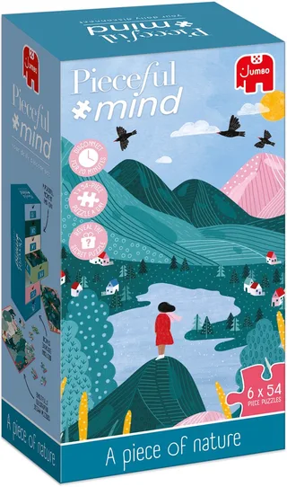 Pieceful mind - A piece of nature - Legpuzzel - 6 puzzels van 54 stukjes - Mindfulness oefening - Ontspanning cadeau - Vanaf 14 jaar de Jumbo, édition Multicolore – boîte 1 sur 2