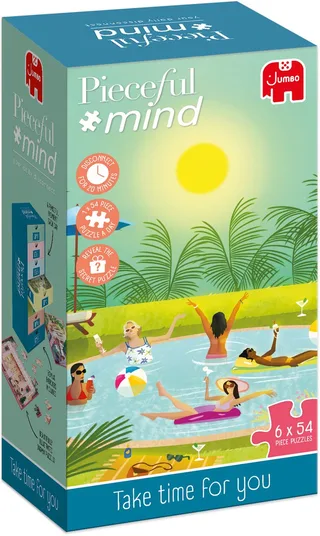 Pieceful mind - Take time for you - Legpuzzel - 6 puzzels van 54 stukjes - Mindfulness oefening - Ontspanning cadeau - Vanaf 14 jaar de Jumbo, édition Multicolore – boîte 1 sur 2
