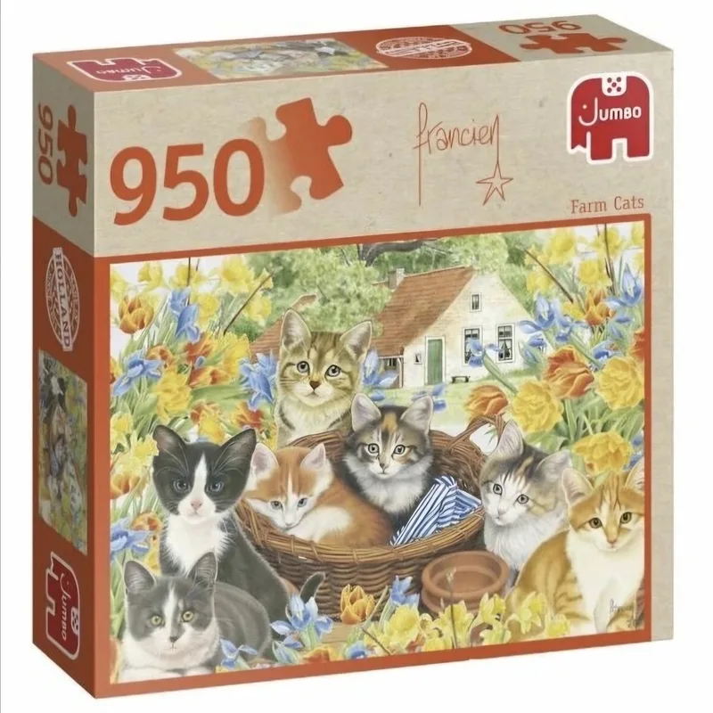 Premium Collection Puzzel Farm Cats - boerderij poezen - 950 stukjes van Jumbo, editie Meerkleurig – doos