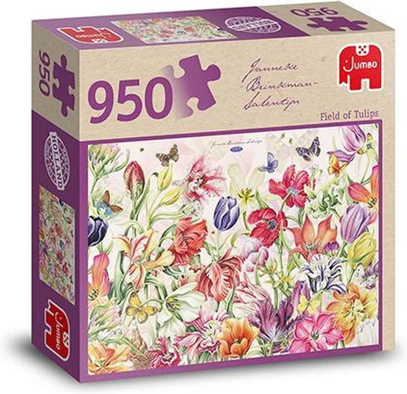 Premium Collection Puzzel Janneke Brinkman Field of Tulips veld vol tulpen - Legpuzzel - 950 stukjes from Jumbo, Pink edition – box
