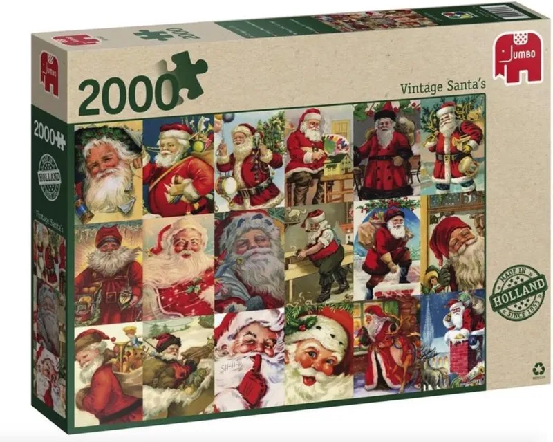 Premium Collection Puzzel Vintage Santa's - Legpuzzel - 2000 stukjes van Jumbo, editie Meerkleurig – doos