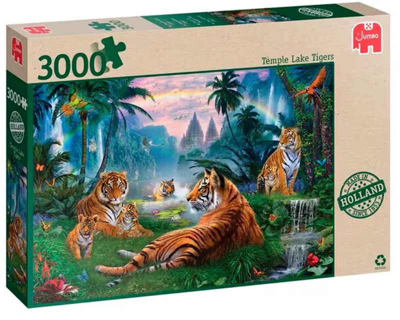 Premium Collection - Temple Lake Tigers - Legpuzzel - 3000 stukjes van Jumbo, editie Multi-coloured – doos