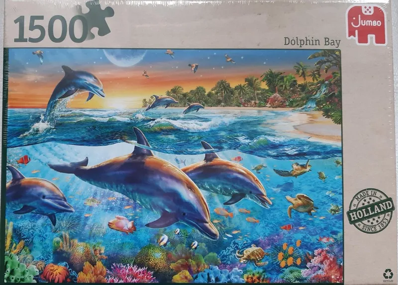 puzzel Dolphin Bay 1500 stukjes van Jumbo, editie Blauw – doos