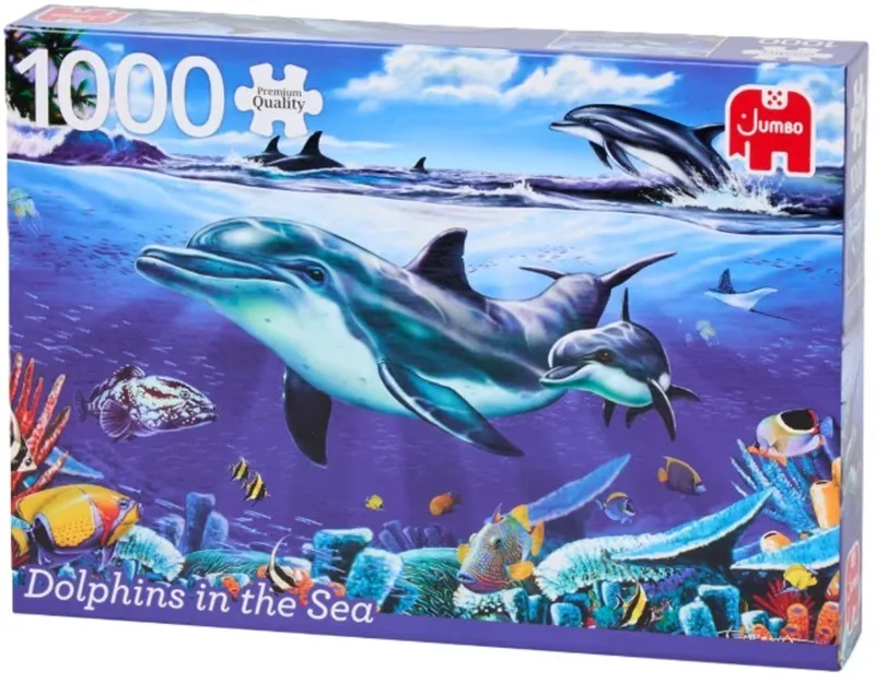 Puzzel Dolphins in the Sea 1000 stukjes van Jumbo, editie Blauw – doos