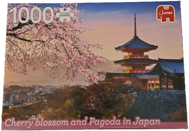 puzzel Kersenbloesem en Pagoda in Japan 1000 stukjes van Jumbo, editie Rood – doos