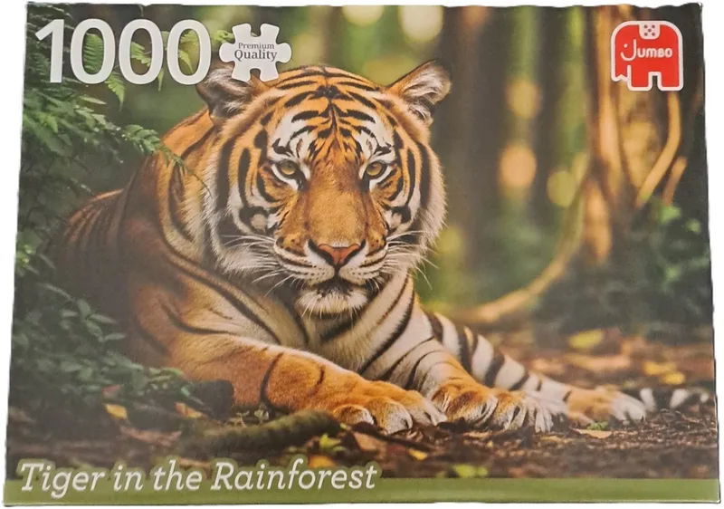 puzzel Tiger in the Rainforest 1000 stukjes van Jumbo, editie Oranje – doos