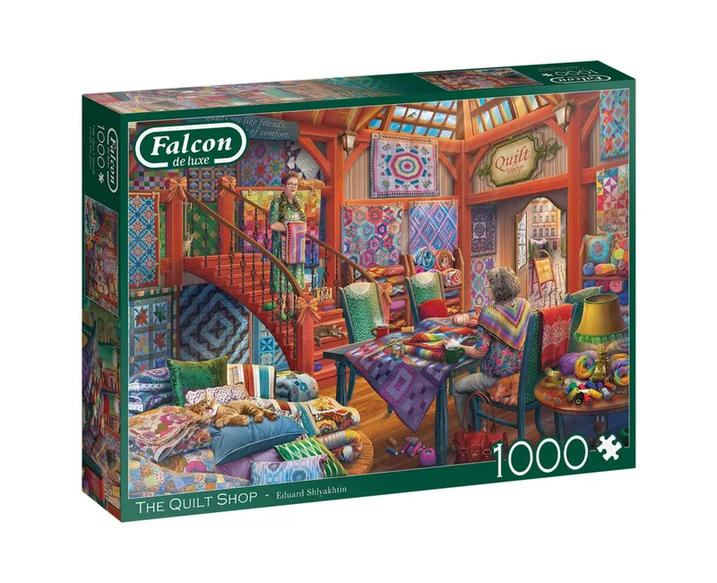 Puzzle Falcon Eduard Shlyakhtin The Quilt Shop 1000 Teile Puzzle, 1000 Puzzleteile, Made in Europe de Jumbo, édition Multicolore – boîte