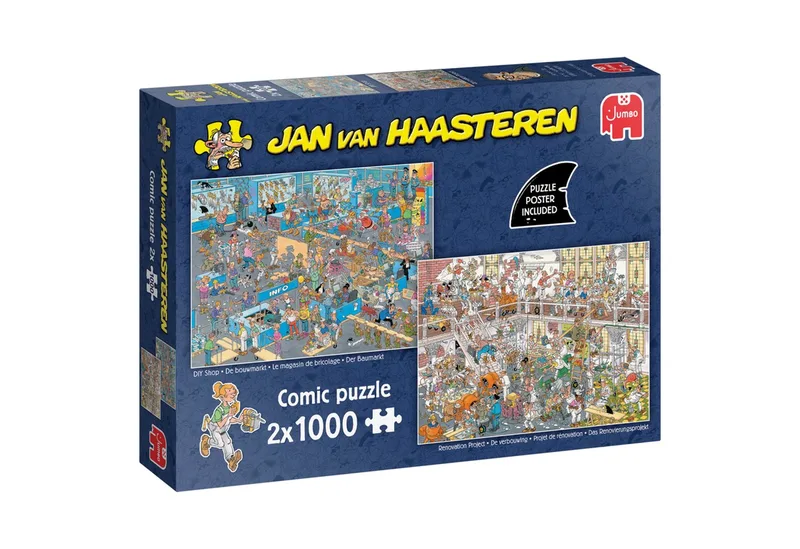 Puzzle Jan van Haasteren - Das Renovierungsprojekt & Der Baumarkt, 1000 Puzzleteile, Made in Europa von Jumbo, Ausgabe Mehrfarbig – Schachtel 1 von 3