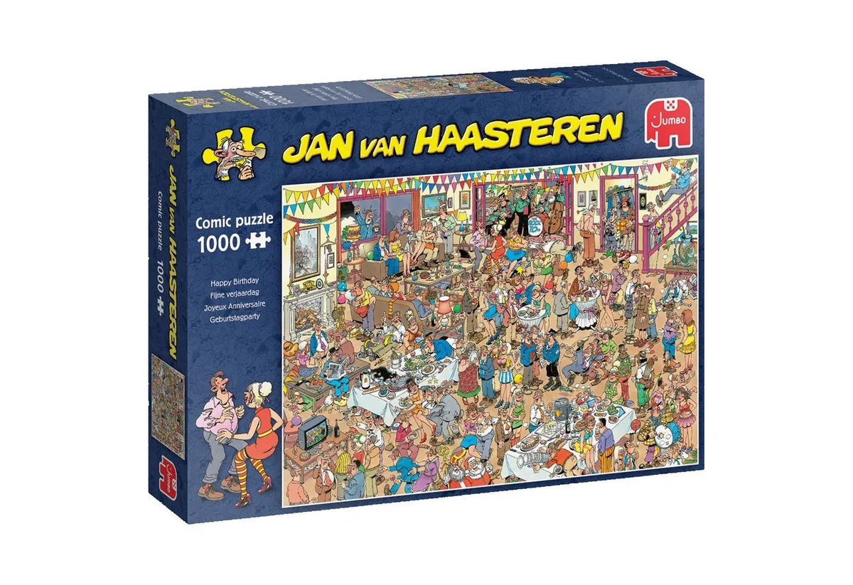 Puzzle Jan van Haasteren Happy Birthday 1000 Teile Puzzle, 1000 Puzzleteile von Jumbo, Ausgabe Mehrfarbig – Schachtel