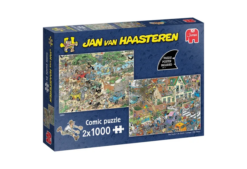 Puzzle Jan van Haasteren, Safari & Der Sturm, 2x1000 Teile Puzzle, 1000 Puzzleteile de Jumbo, édition Multicolore – boîte 1 sur 3