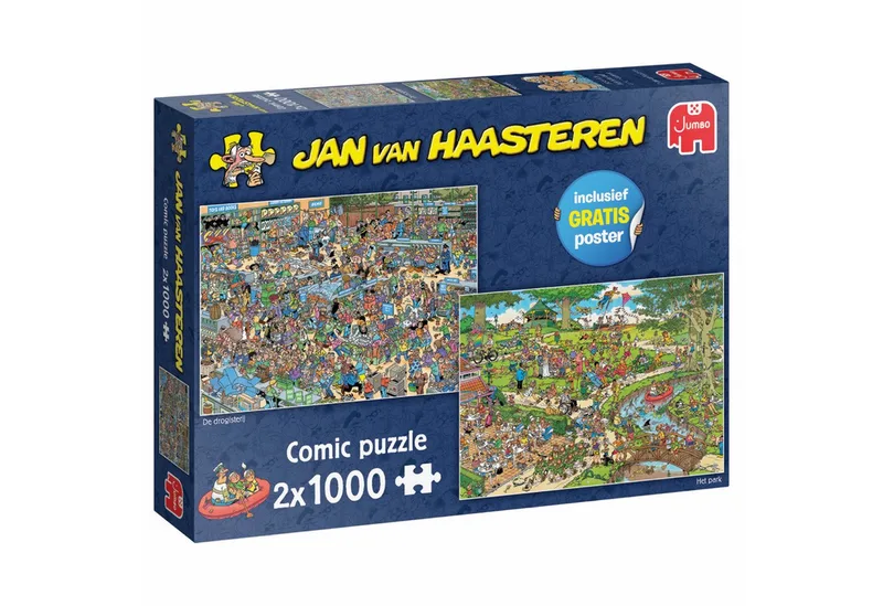 Puzzle Jan van Haasteren - The Park & The Pharmacy 2x1000 Teile Puzzle, 1000 Puzzleteile, Made in Europe from Jumbo, Multicolour edition – box 1 of 2