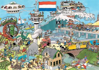 Puzzle Jan van Haasteren Verkehrschaos + Zu Lande, im Wasser, In der Luft, 1000 Puzzleteile de Jumbo, édition Multicolore – boîte 4 sur 5
