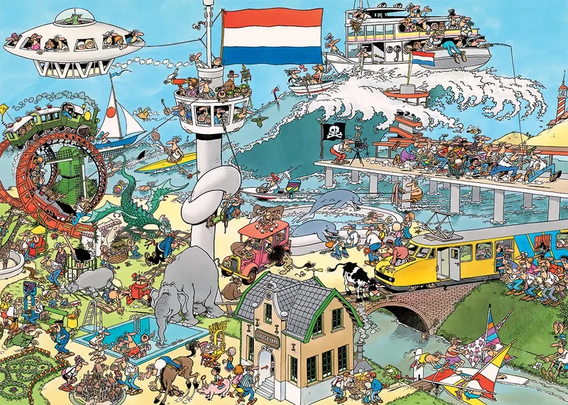 Puzzle Jan van Haasteren Verkehrschaos + Zu Lande, im Wasser, In der Luft, 1000 Puzzleteile de Jumbo, édition Multicolore – boîte 4 sur 5