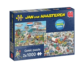 Puzzle Jan van Haasteren Verkehrschaos + Zu Lande, im Wasser, In der Luft, 1000 Puzzleteile de Jumbo, édition Multicolore – boîte 5 sur 5