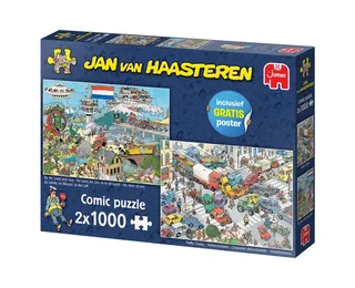 Puzzle Jan van Haasteren Verkehrschaos + Zu Lande, im Wasser, In der Luft, 1000 Puzzleteile de Jumbo, édition Multicolore – boîte 2 sur 5