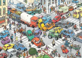 Puzzle Jan van Haasteren Verkehrschaos + Zu Lande, im Wasser, In der Luft, 1000 Puzzleteile de Jumbo, édition Multicolore – boîte 3 sur 5