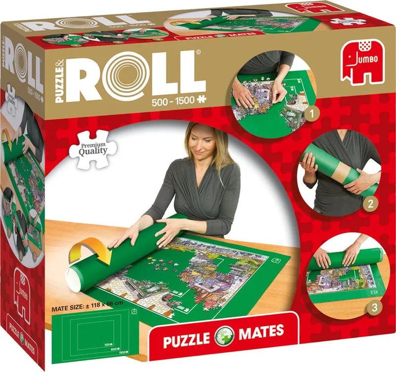 Puzzle & Roll - Puzzelrol - Opbergen puzzel 500 tot 1500 Stukjes - 118x66 cm - Puzzelmat - Puzzelaccessoires from Jumbo, Green edition – box