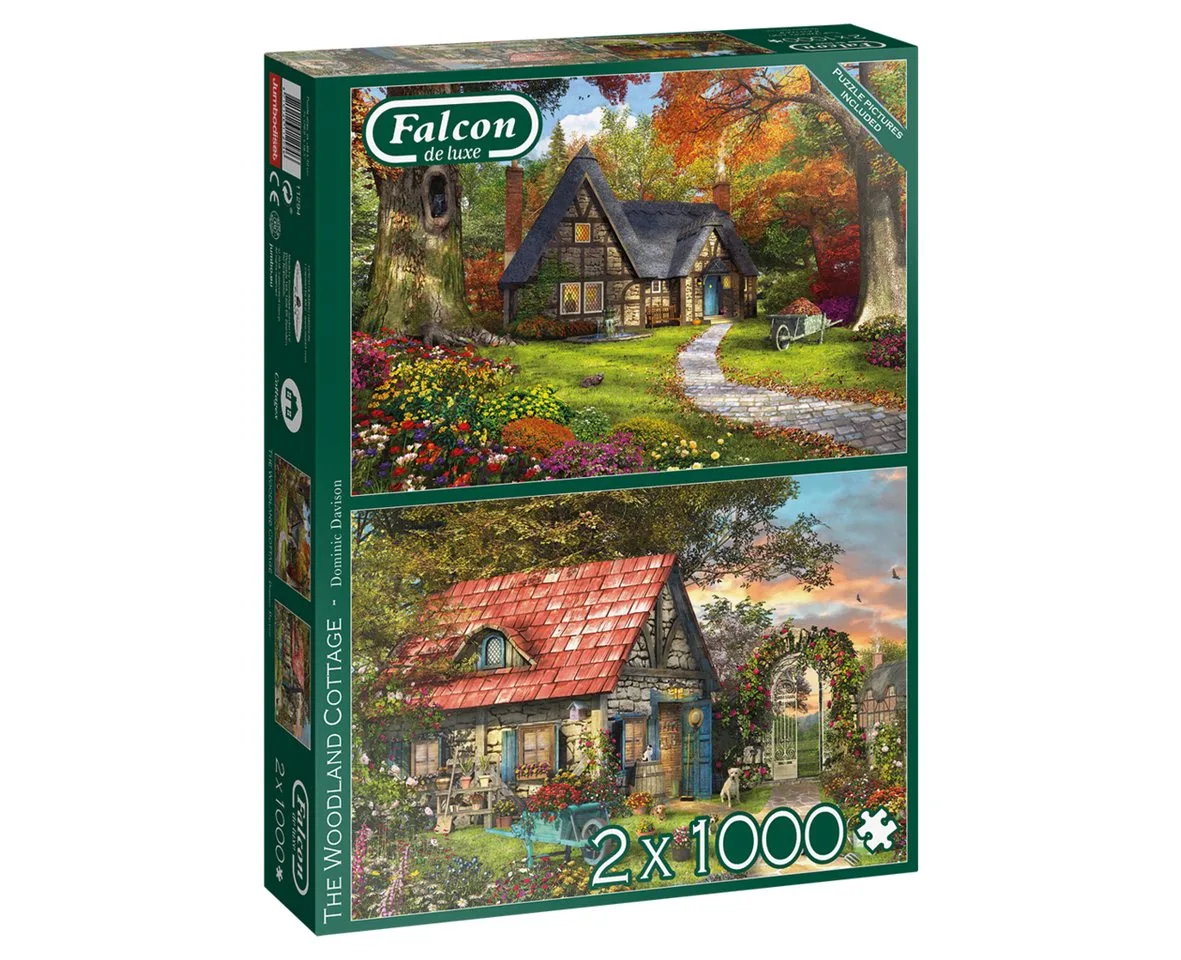 Puzzle The Woodland Cottage 2x1000 Teile Puzzle, 1000 Puzzleteile von Jumbo, Ausgabe Mehrfarbig – Schachtel